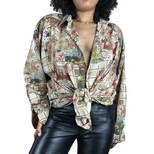 90s Pattern Button Up Blouse Shirt